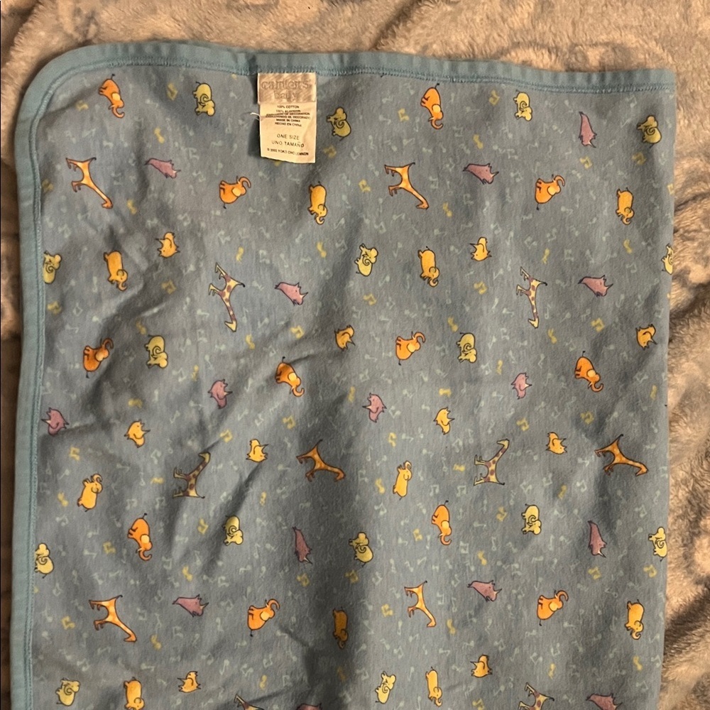 Carter's Green and Blue Baby Blanket with Animal Embroidery